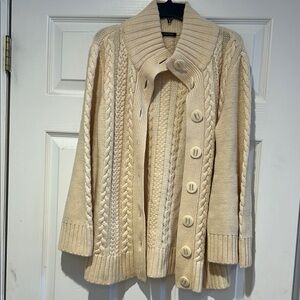 Magaschoni-Cream Cable Knit Women's Sweater (100% wool)